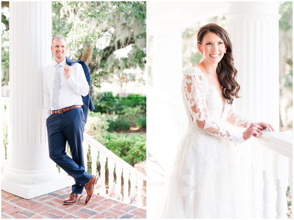 Bride and Groom posing for photos before wedding ceremony 