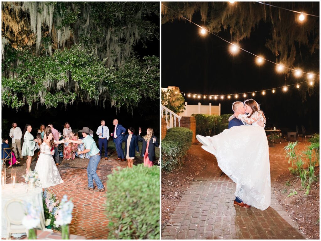 Wedding at Heritage Club in Pawleys Island under twinkle lights 