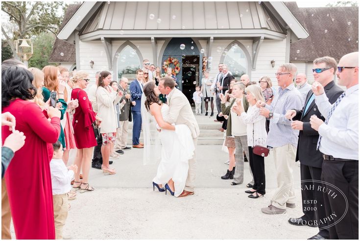 Wedding day exit with bubbles for Pawleys island wedding 