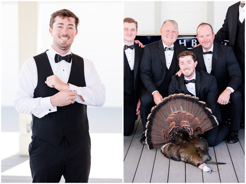 Groomsmen posing with turkey