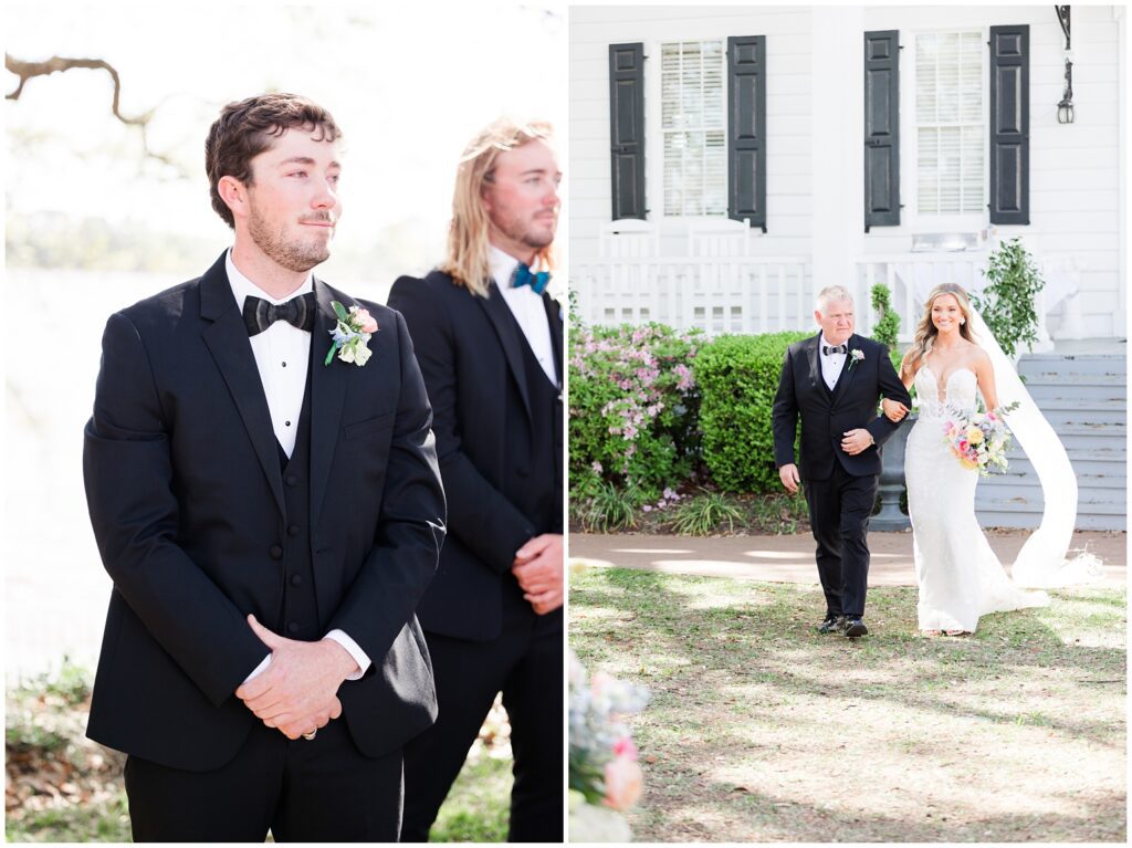 groom seeing bride for the first time at ceremony