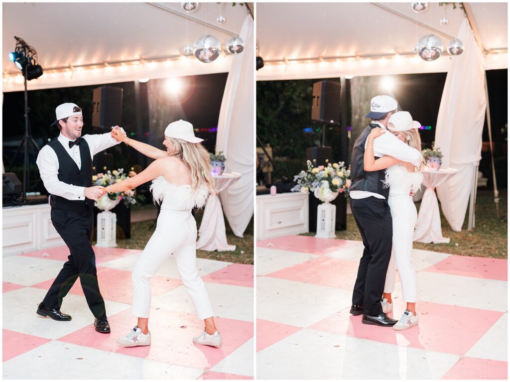 private last dance on wedding day with pink dance floor