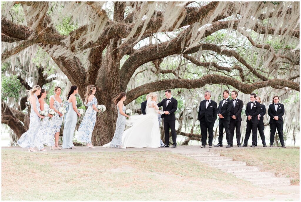 Bride and groom during their romantic garden ceremony at Middleton Place wedding in Charleston