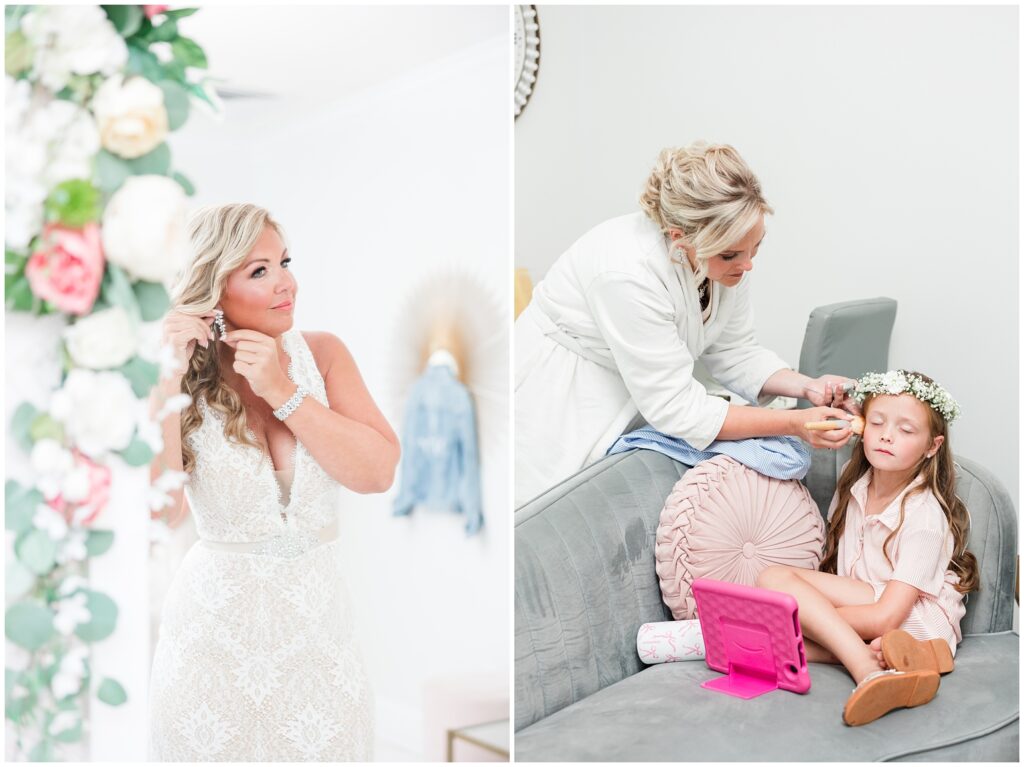 bride getting ready at 21 main events on wedding day