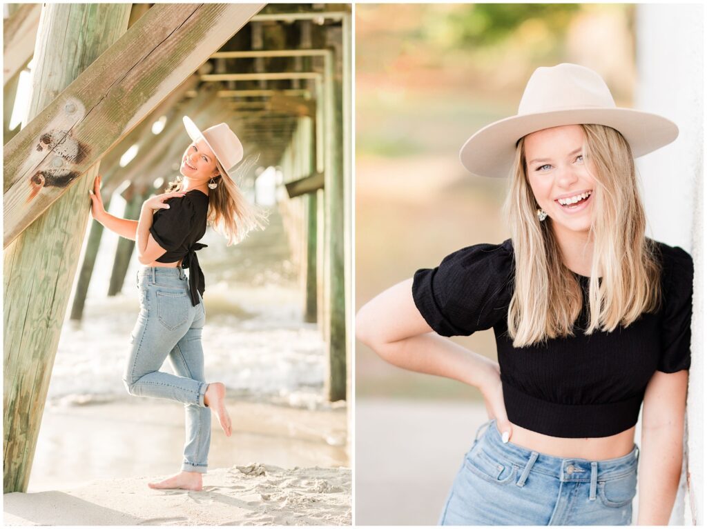 Family photography at Myrtle Beach State Park with pier in the background