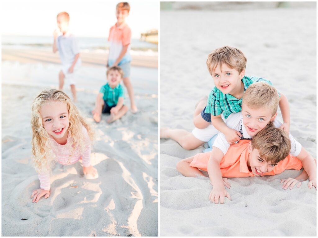 Family of 6 on the beach - Sunset Family Session in Myrtle Beach

