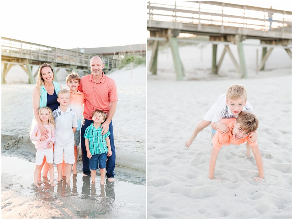 fun family of 6 on the beach at sunset for families 
