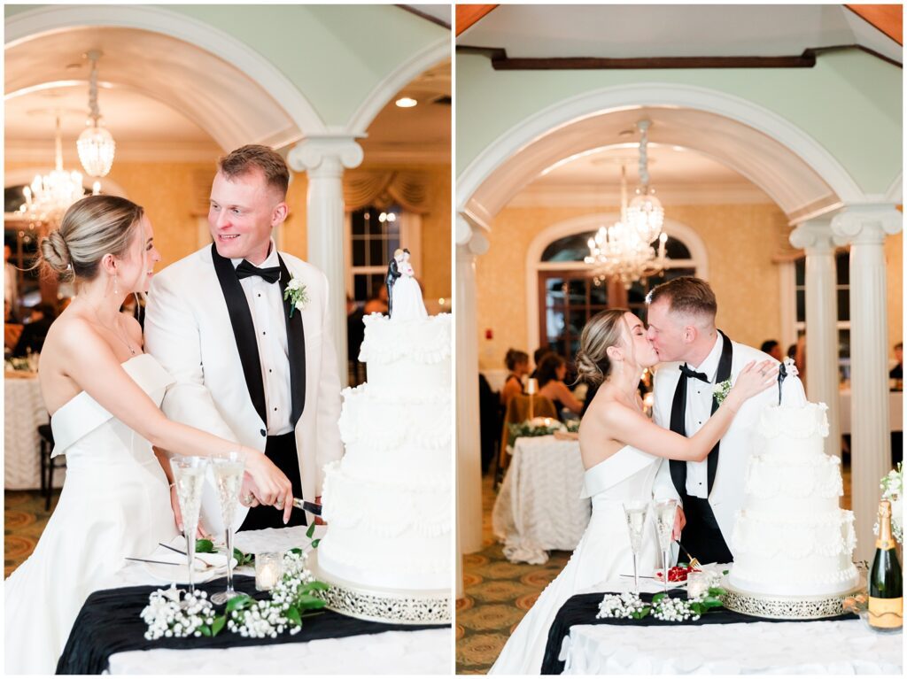 Bride and groom cutting cake by Holly’s Bakes & Cakes Pawleys Island wedding