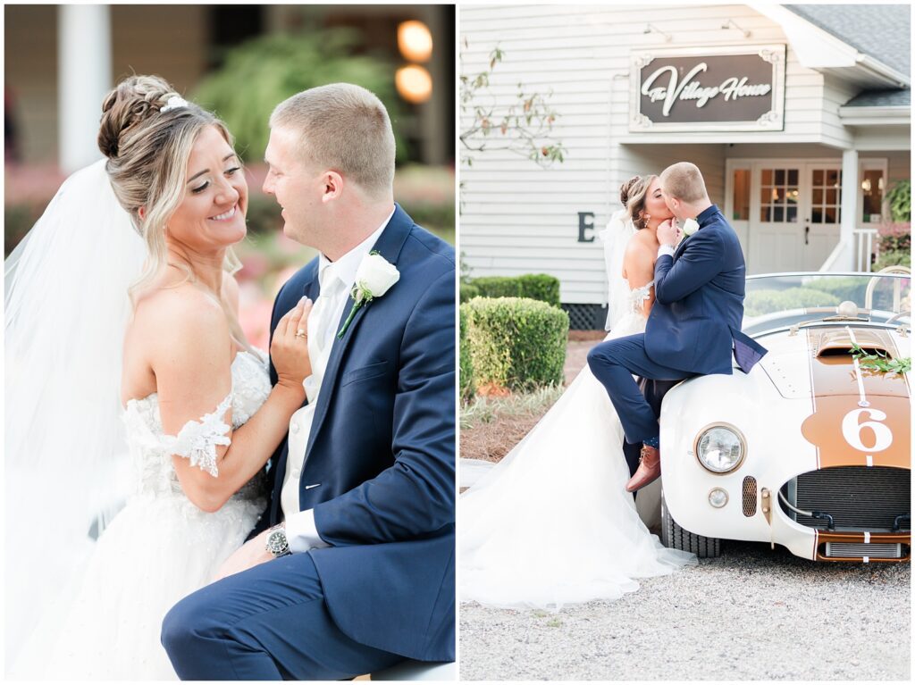 The Village House at Litchfield Wedding couple leaning on car for wedding day photos