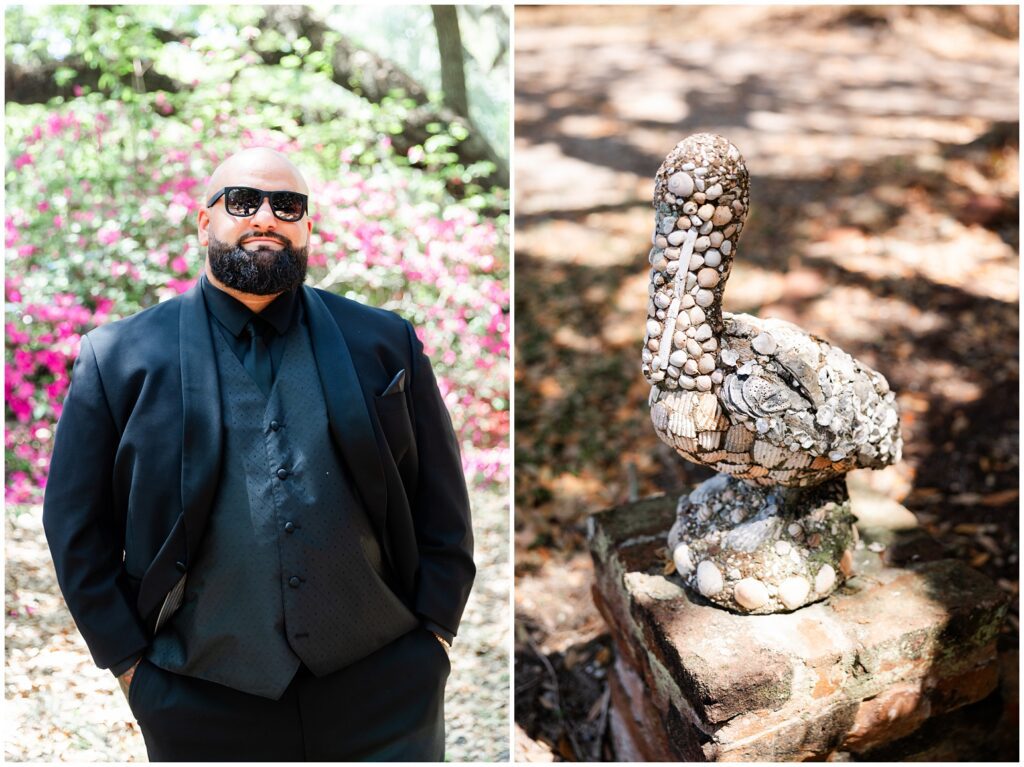 Groom getting ready for wedding at the pelican inn, Pawleys Island sc