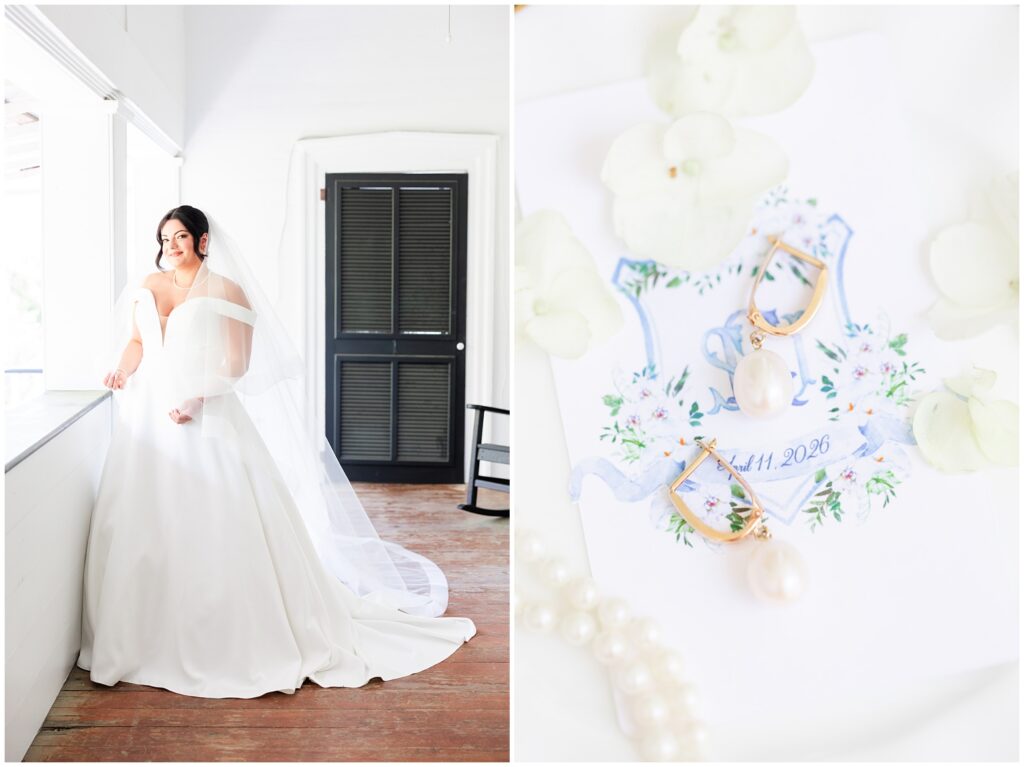 Bride getting ready for wedding at the pelican inn, Pawleys Island sc