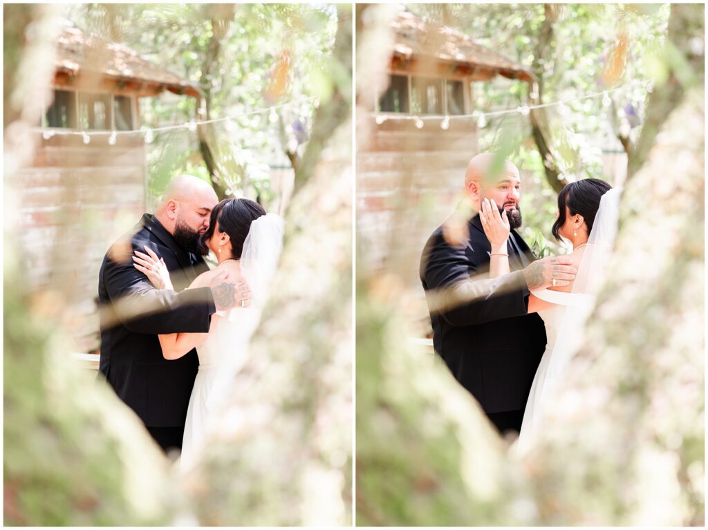 First look with bride and groom 
 Pawleys Island Wedding Photographer | Chapel + Pelican Inn Wedding