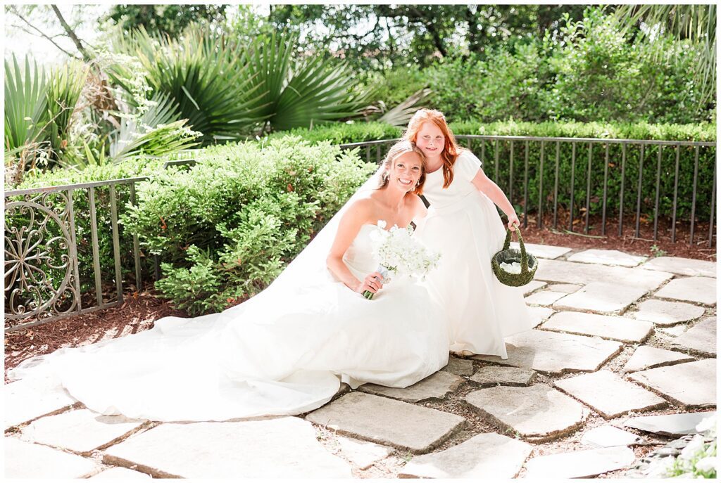 Bride and Flower girl on wedding day