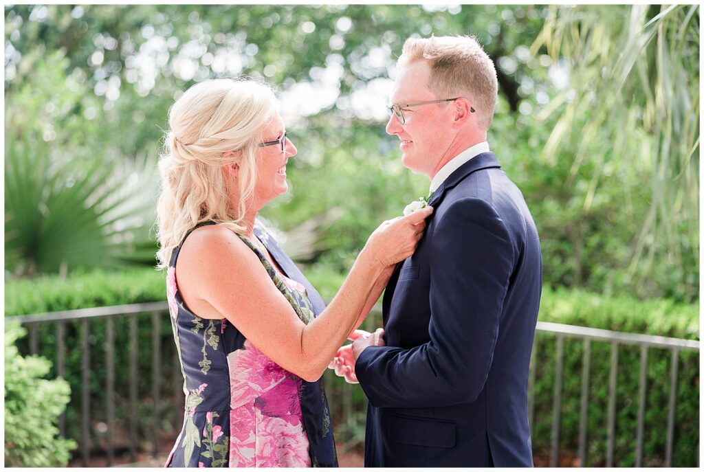 mom and son before wedding