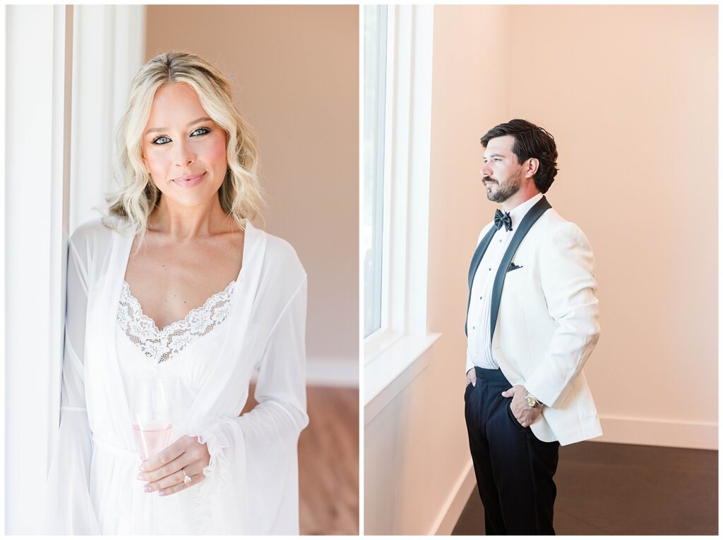 Bride and Groom getting ready at  Le Petit Fox Farm Wedding | Conway South Carolina