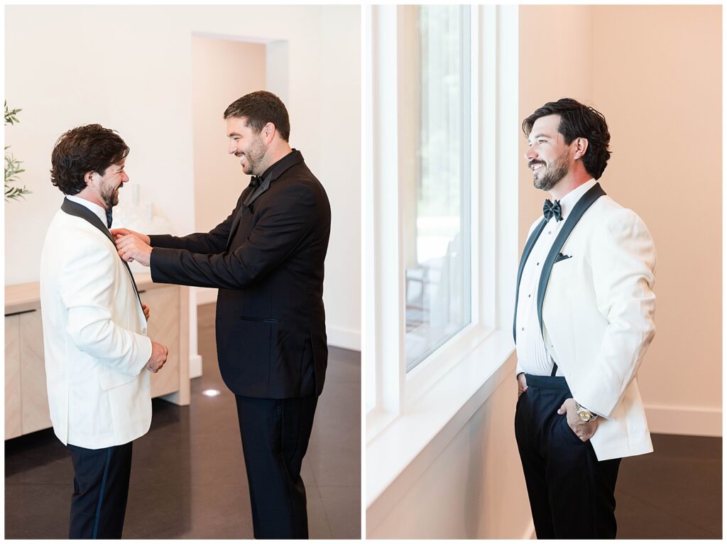 Bride and Groom getting ready at  Le Petit Fox Farm Wedding | Conway South Carolina