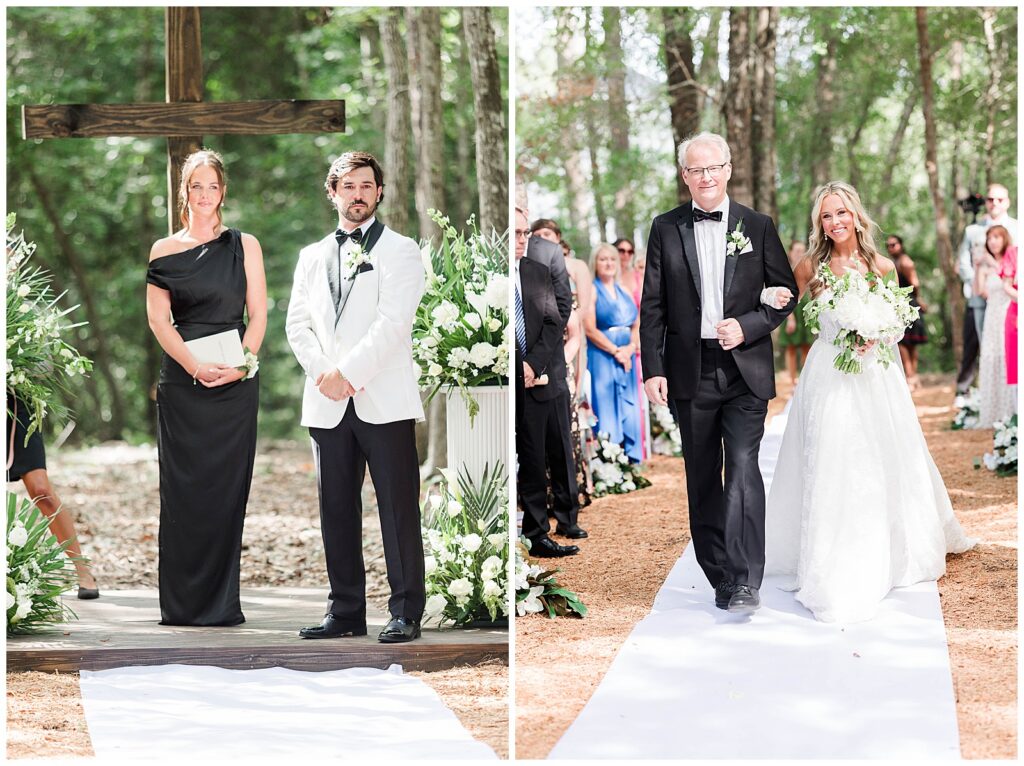 Emotional groom watching his bride during the ceremony at Le Petit Fox Farm
