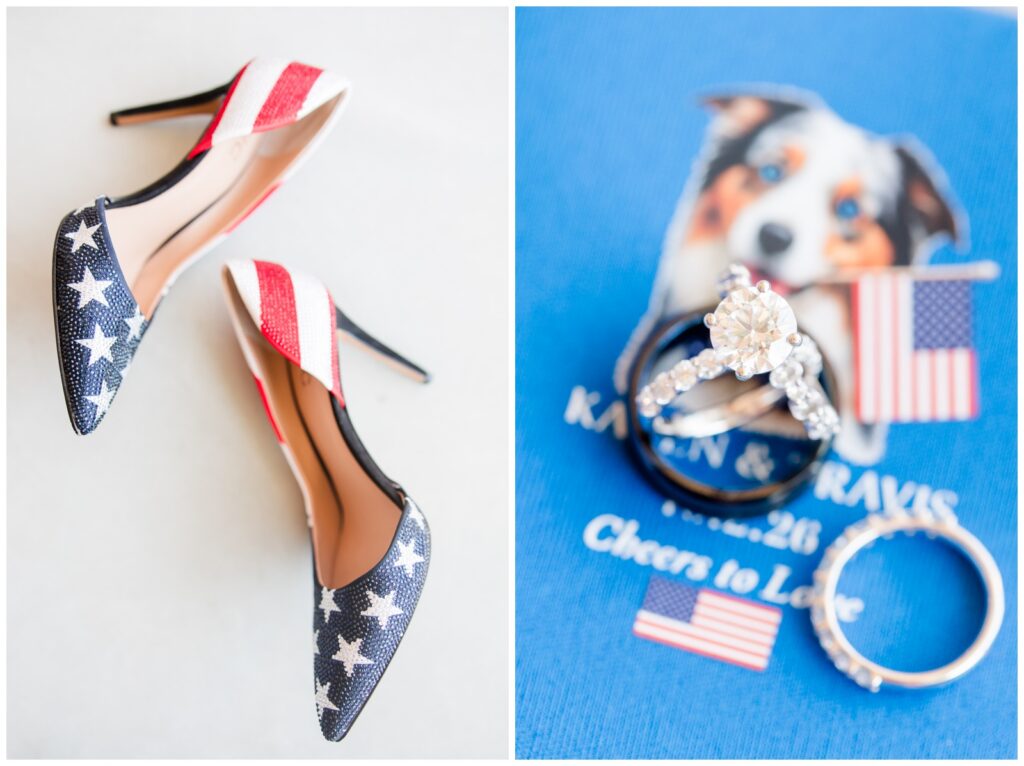Wedding details - Karen and Travis celebrating their wedding at 21 Main Events at North Beach in North Myrtle Beach - Red white and blue shoes 