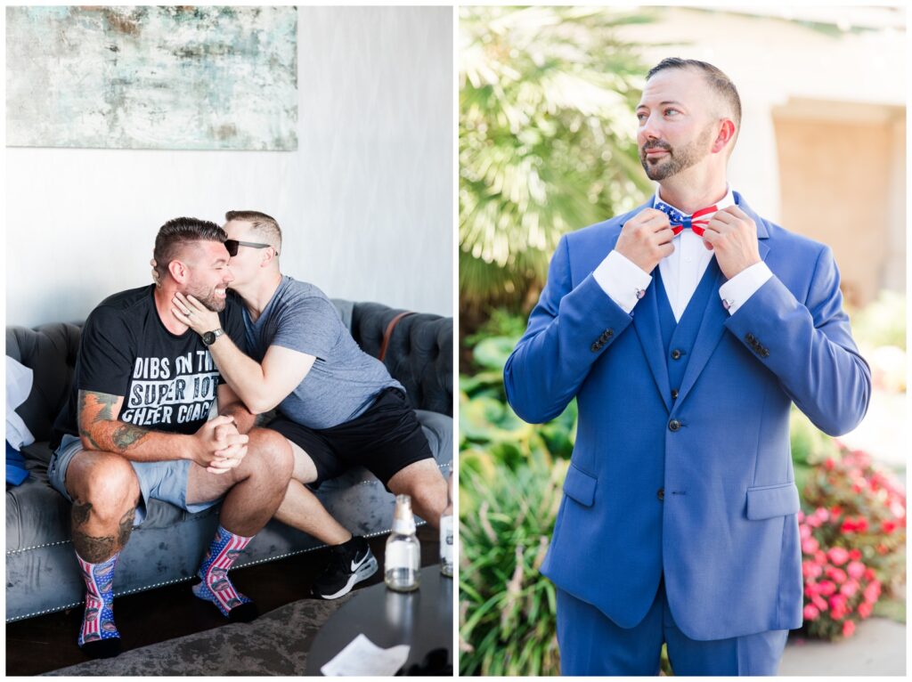 Red white and blue wedding details at 21 Main Events at North Beach
