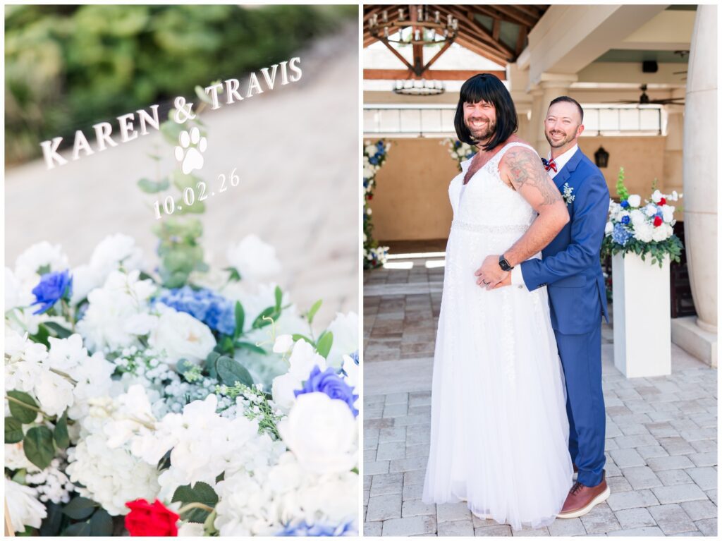 Red white and blue wedding details at 21 Main Events at North Beach